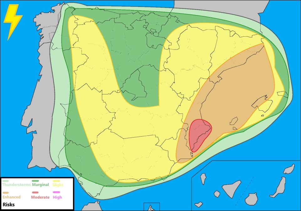 Aviso naranja por lluvia y tormentas en la Vega Baja