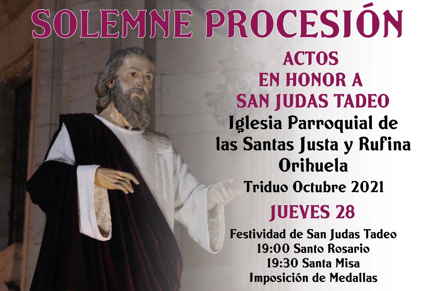 Preparado el Triduo y actos en honor a San Judas Tadeo en Orihuela